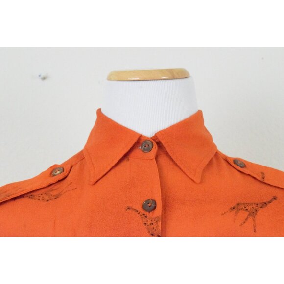 Vintage Rayon Orange Button-up‎ Blouse | 80's blouse size  S - Picture 9 of 10